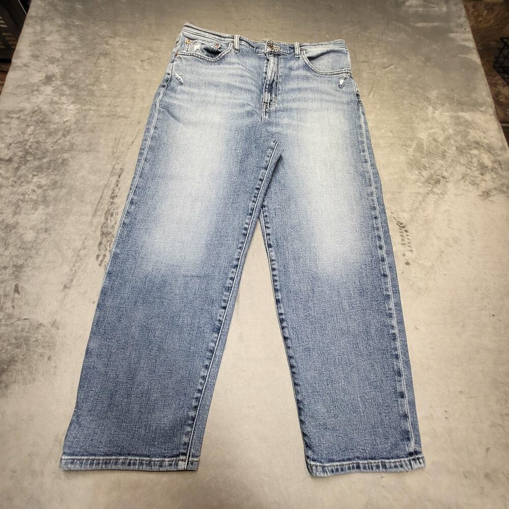 Etica Jeans Womens 32 Blue Straight Light Wash Distressed Stretch 5-Pocket